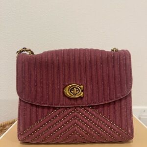 Coach Pink Velvet Parker 19 Quilted Shoulder Bag with Woven strap